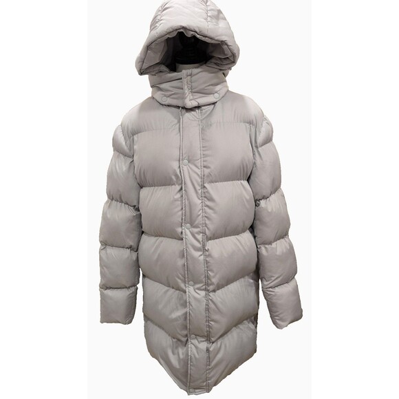 ASOS DESIGN longline puffer jacket with detachable hood in grey Size S Clean - Picture 1 of 10